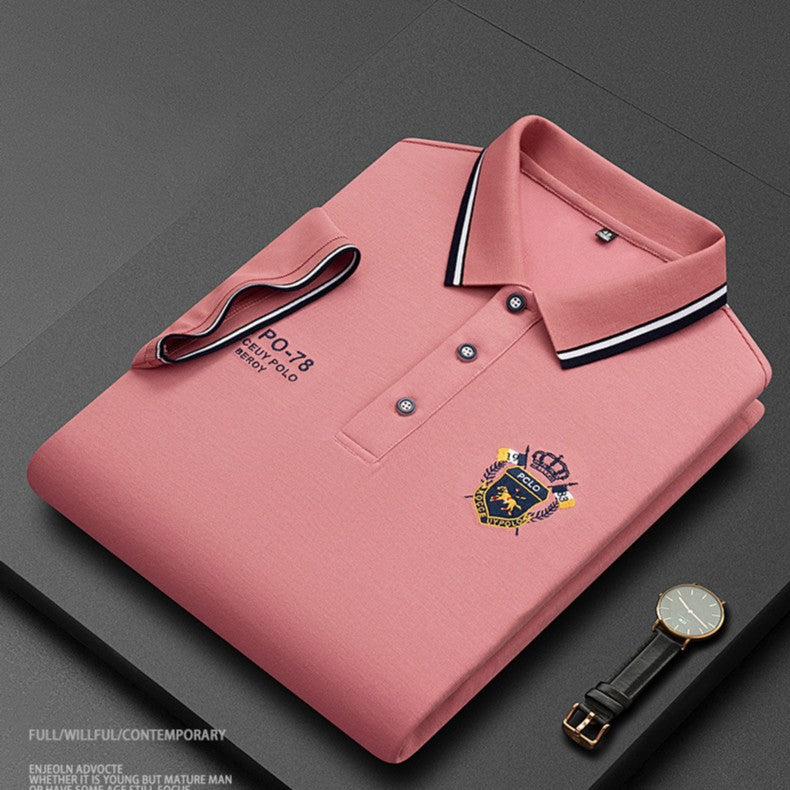 2025 Fashion casual solid color short-sleeved polo shirt اشتري 1 و إحصول على 1 مجانا