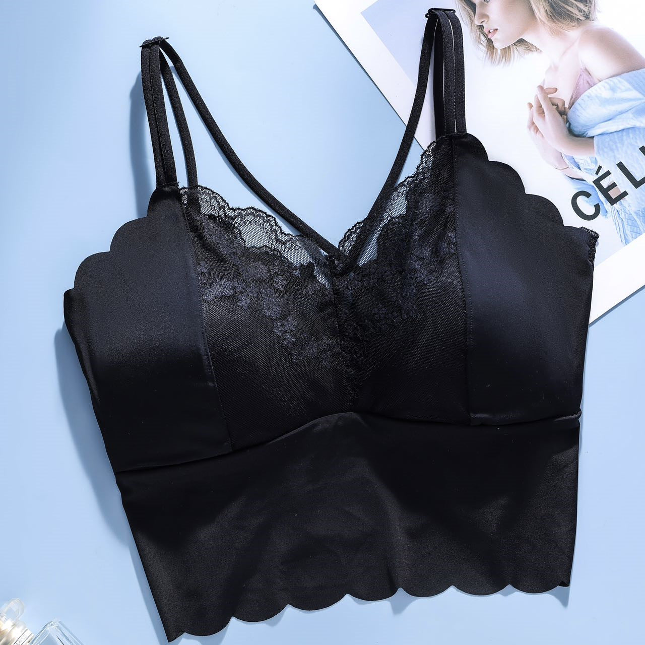 zp737-French lace fixed one-cup comfortable push-up bra