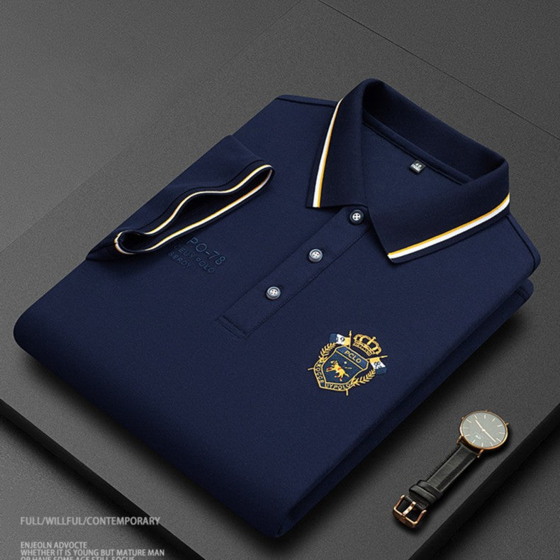 2025 Fashion casual solid color short-sleeved polo shirt اشتري 1 و إحصول على 1 مجانا