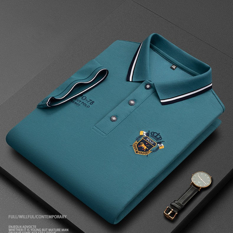 2025 Fashion casual solid color short-sleeved polo shirt اشتري 1 و إحصول على 1 مجانا