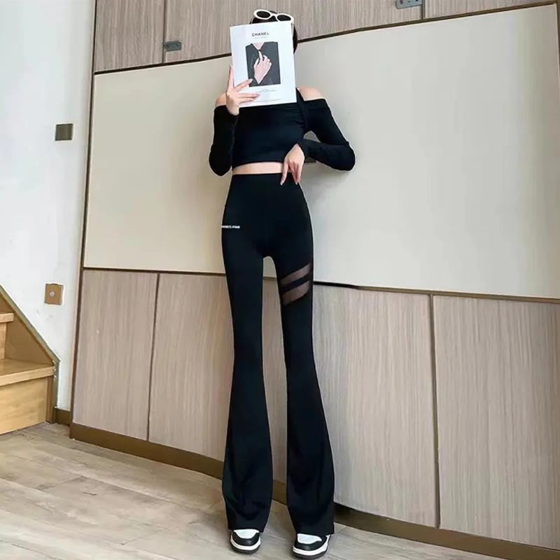 ae483-Summer mesh boot-cut high waist yoga pants