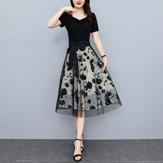 2025 Mesh splicing casual dress