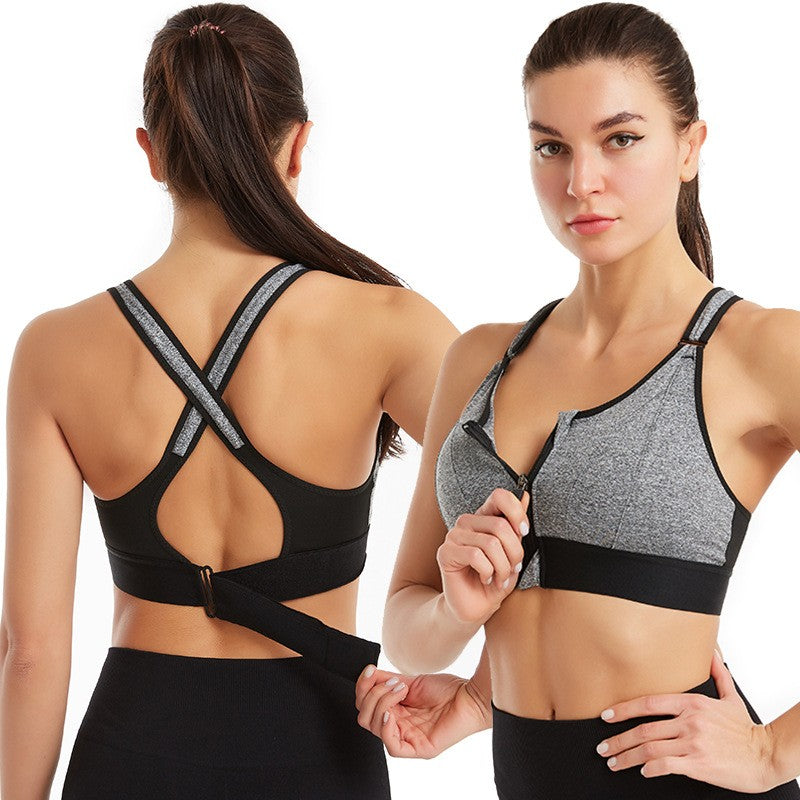 Adjustable front zip shockproof sports bra