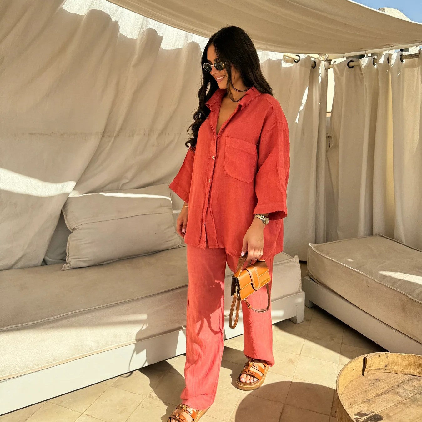 ae618-Summer women's breathable cotton and linen suit