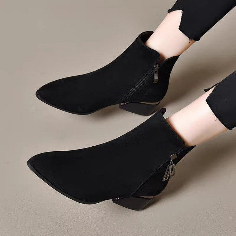 ae839-Ladies new French style chunky heel ankle boots