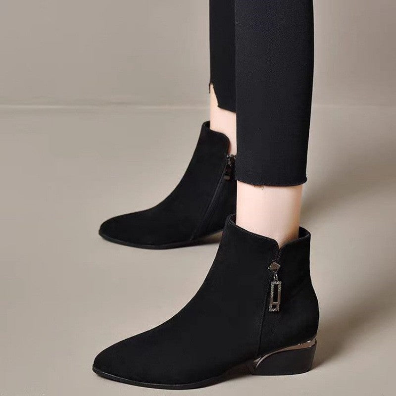 ae839-Ladies new French style chunky heel ankle boots