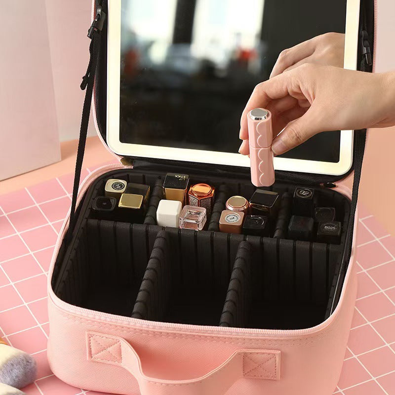 Large capacity multifunctional full screen mirror makeup storage bag
