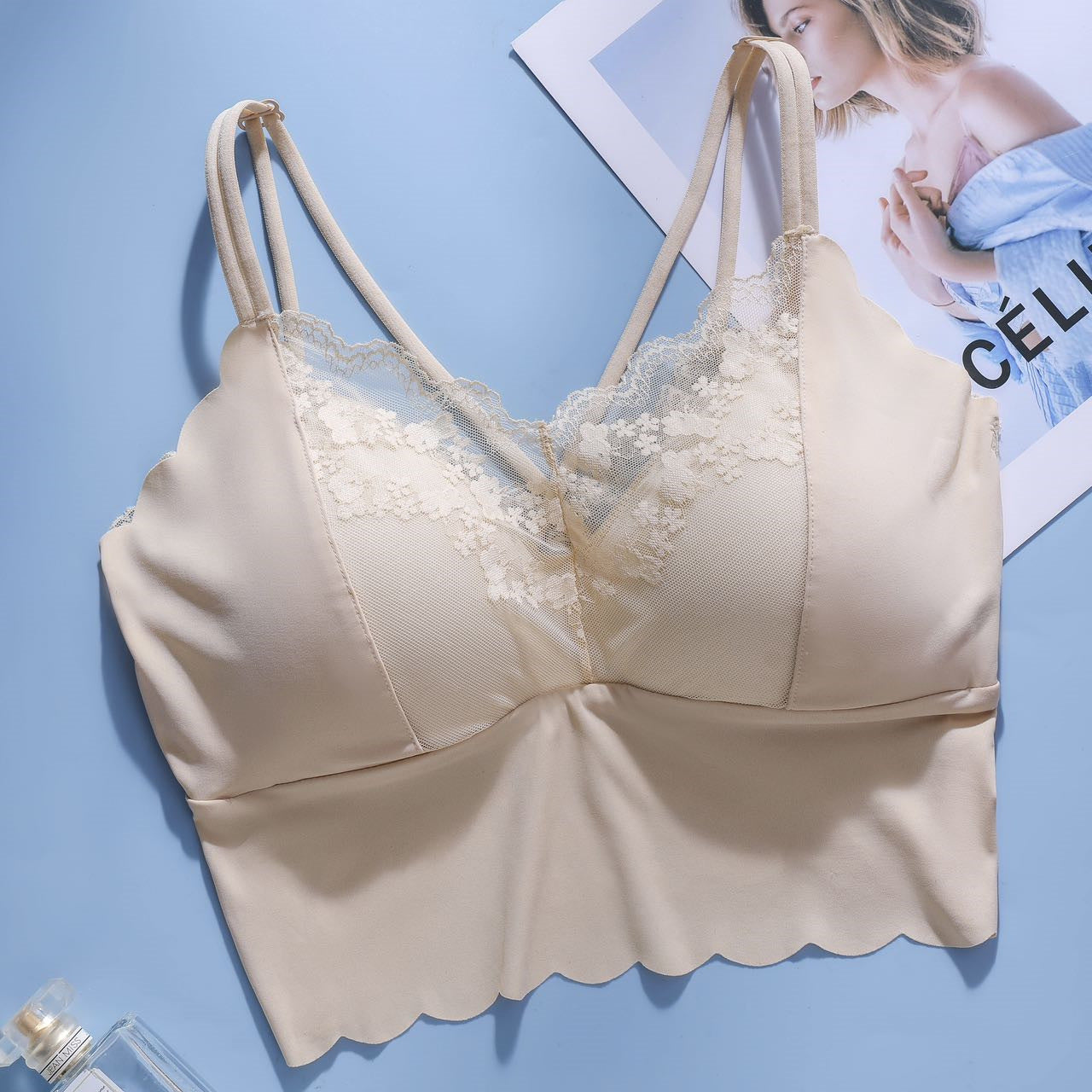 zp737-French lace fixed one-cup comfortable push-up bra