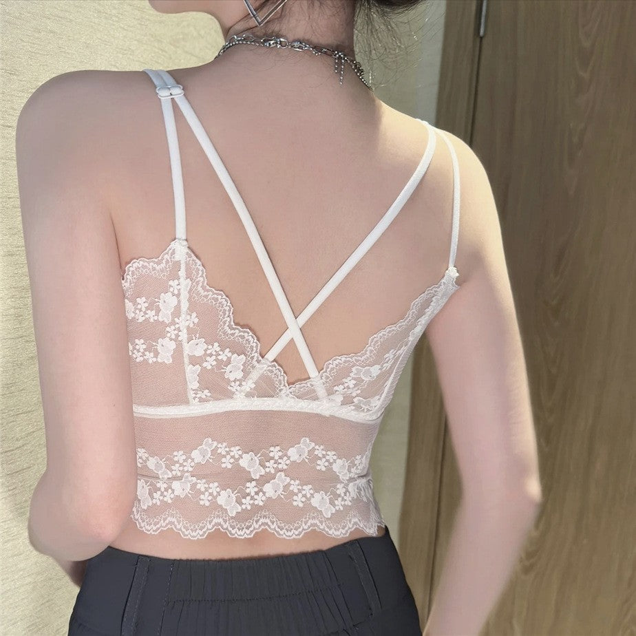 zp737-French lace fixed one-cup comfortable push-up bra