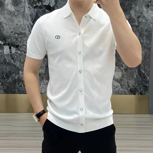 zd118-2025 summer light luxury fashion lapel short-sleeved T-shirt